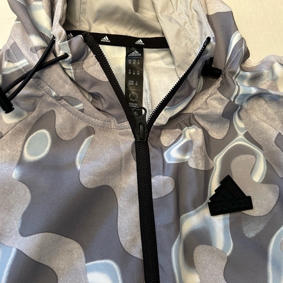 Adidas mens track white & grey all over print lightweight hoodie Sz-XS. Z9 - Picture 5 of 10